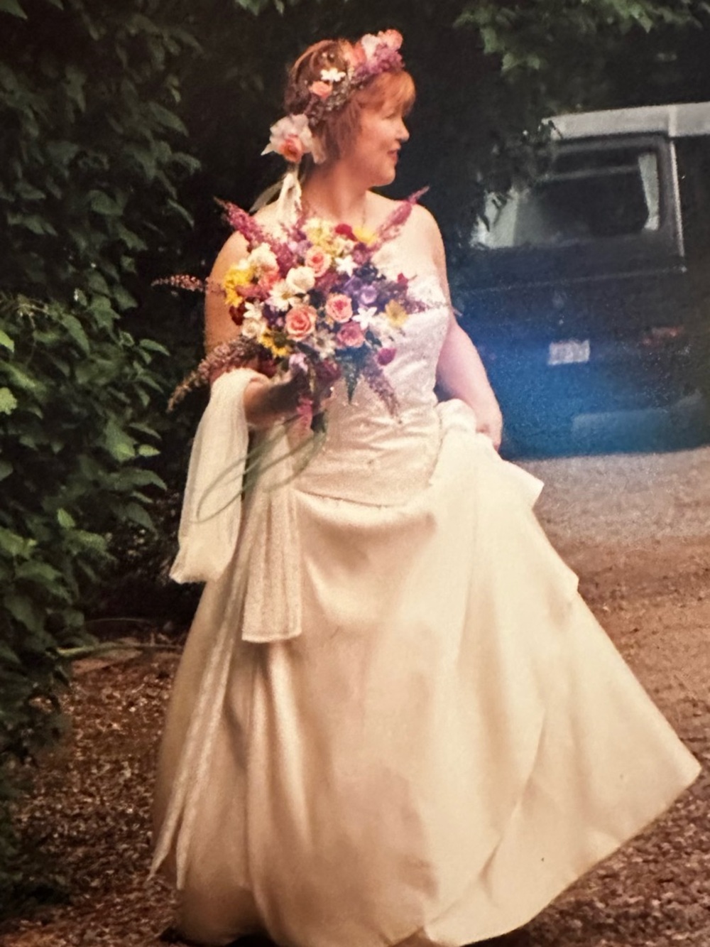 Ivory Embroidered and Embellished Wedding Dress with train - Picture 9 of 12